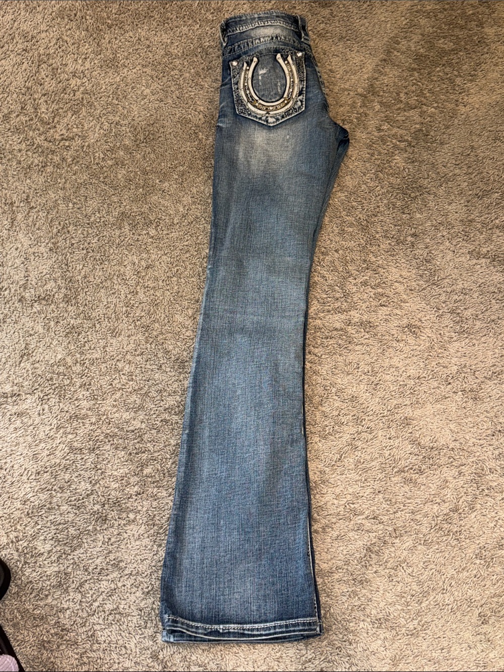 Miss Me Light Blue Boot Cut Jeans with Embellished Horseshoe Pocket